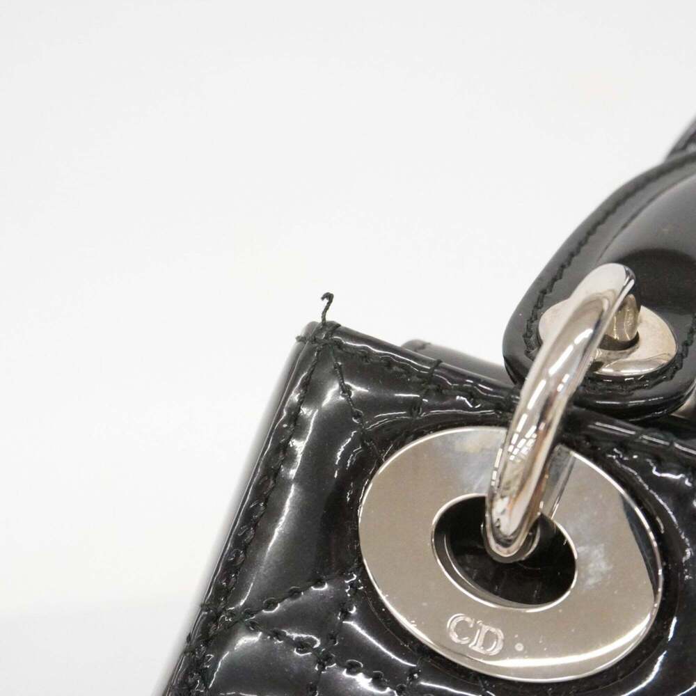 Christian Dior Cannage Lady handbag, black enamel, 2-way bag for women. - Picture 8 of 15